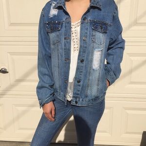 Love Tree distressed Denim Jacket studs